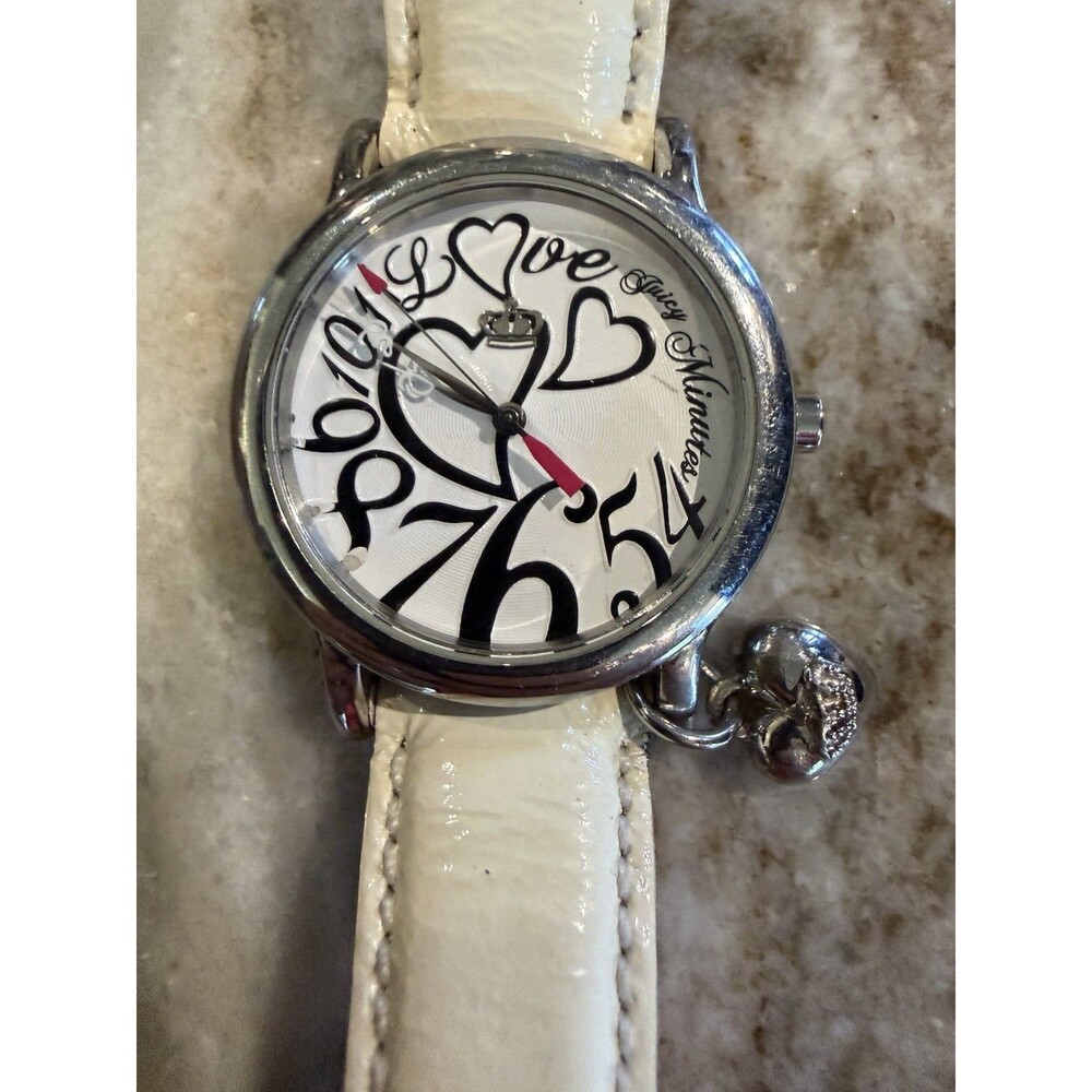 Juicy Couture Watch 32mm White Leather Band Hearts & Love Stainless Steel Case - Picture 6 of 13